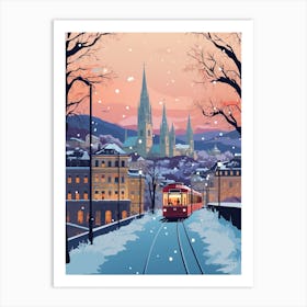 Winter Travel Night Illustration Zurich Switzerland 3 Art Print