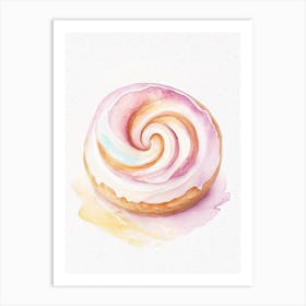 Cinnamon Roll Dessert Pastel Watercolour Flower Art Print
