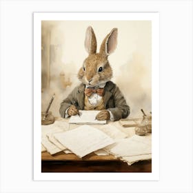 Bunny Writing Rabbit Prints Watercolour 5 Art Print