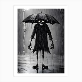 Skeleton In The Rain Art Print