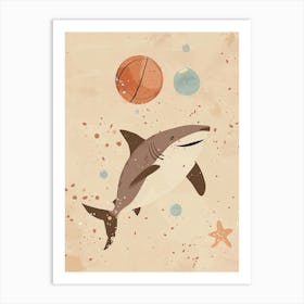 Shark Playing Basketball Muted Pastels 1 Art Print