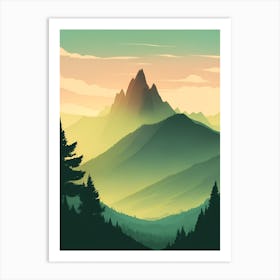 Misty Mountains Vertical Composition In Green Tone 80 Art Print