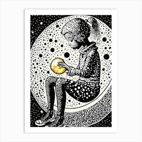 Moonlit Child Holding the Universe in Their Hands Art Print