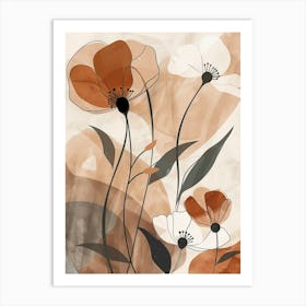 Flowers In Beige, Brown And White Tones, Using Simple Shapes In A Minimalist And Elegant 6 Art Print