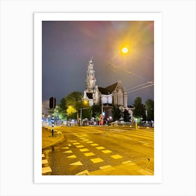 Church Tower At Night Art Print