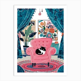 Cat In Pink Chair Art Print