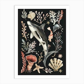 Smooth Hammerhead Shark Black Background Illustration 1 Art Print