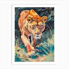Asiatic Lion Lioness On The Prowl Fauvist Painting 2 Art Print