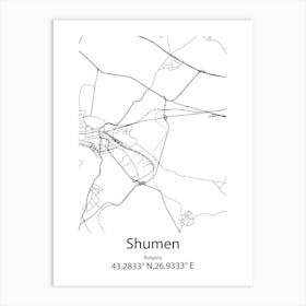 Shumen,Bulgaria Minimalist Map Art Print