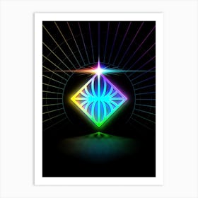 Neon Geometric Glyph in Candy Blue and Pink with Rainbow Sparkle on Black n.0368 Art Print