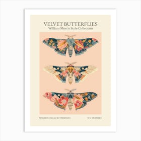 Velvet Butterflies Collection Pink Botanical Butterflies William Morris Style 7 Art Print