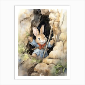 Bunny Rock Climbing Rabbit Prints Watercolour 4 Art Print