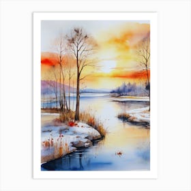 Watercolor Of A Winter Landscape Art Print