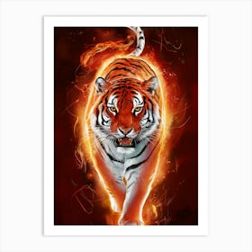 Tiger In Flames Art Print