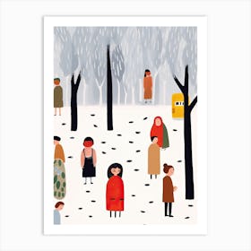 London Red Bus Scene, Tiny People And Illustration 3 Art Print