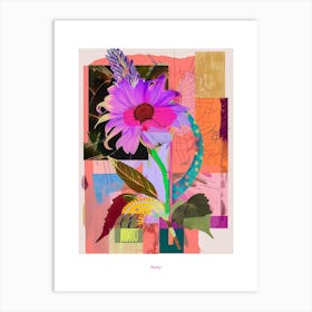 Aster 5 Neon Flower Collage Poster Art Print