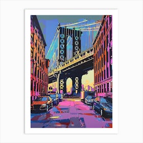 Dumbo Down Under The Manhattan Bridge Overpass Colourful Silkscreen Illustration 1 Art Print