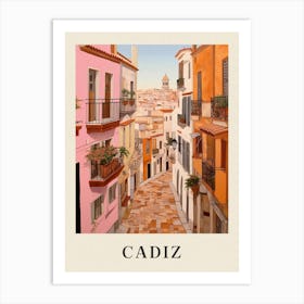 Cadiz Spain 3 Vintage Pink Travel Illustration Poster Art Print