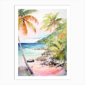 Watercolor Painting Of Anse Cocos, La Digue Seychelles 3 Art Print