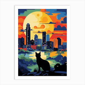 Dallas, United States Skyline With A Cat 1 Art Print