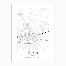 Calvillo,Mexico Minimalist Map Art Print