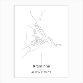 Kreminna,Ukraine Minimalist Map Art Print