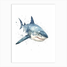 Cartoon Watercolour Tiger Shark Kids Nursery 3 Art Print