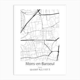 Mons En Baroeul,France Minimalist Map Art Print