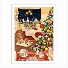 Cosy Christmas Tree with Beagle Dog Art Print