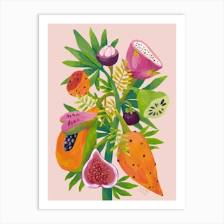 Exotic Fruits On Pink Background Art Print