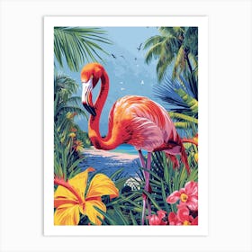 Greater Flamingo Caribbean Islands Tropical Illustration 1 Art Print