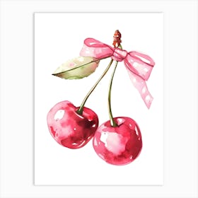 Watercolor Cherry Isolated On White Art Print