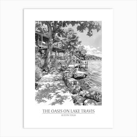 The Oasis On Lake Travis Austin Texas Black And White Drawing 3 Poster Art Print