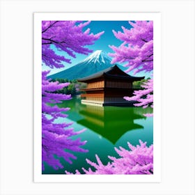 Pink Cherry Blossoms On The Lake Cherry Blossoms Mount Fuji Japan Art Print