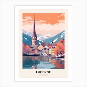 Vintage Winter Travel Poster Lucerne Switzerland 4 Art Print