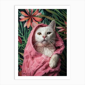 Cat In Pink Towel Art Print