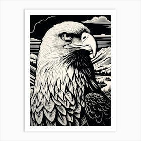 B&W Bird Linocut Bald Eagle 3 Art Print