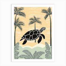 Modern Digital Sea Turtle Illustration Palm Trees 4 Art Print