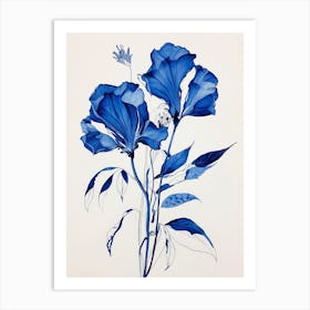 Blue Botanical Gloriosa Lily 1 Art Print