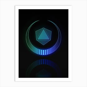 Neon Blue and Green Geometric Glyph Abstract on Black n.0079 Art Print