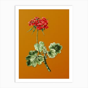 Vintage Scarlet Geranium Botanical on Sunset Orange n.0888 Art Print