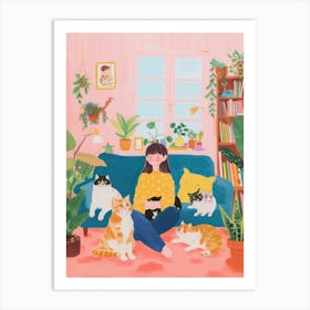 Girl Cat Lover Lo Fi Kawaii Illustration 4 Art Print