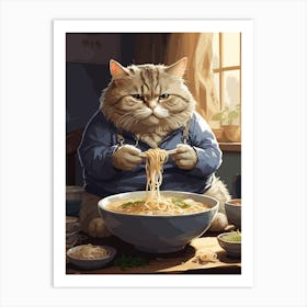 Cat Eating Ramen Art Print