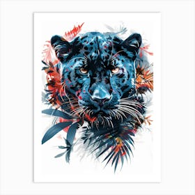 Double Exposure Realistic Black Panther With Jungle 31 Art Print