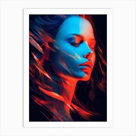 Portrait with ethereal red and blue hues Art Print