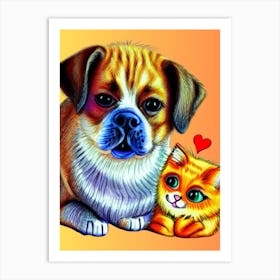 Dog And Cat Friendship For Ever Art Print