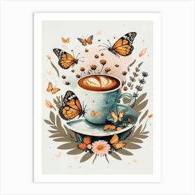 Coffee And Butterflies 1 Art Print