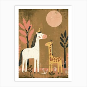 Unicorn & Giraffe Friend Muted Pastel 1 Art Print