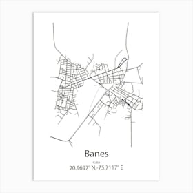 Banes,Cuba Minimalist Map Art Print