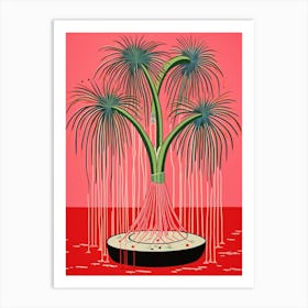 Pink And Red Plant Illustration Ponytail Palm 3 Art Print